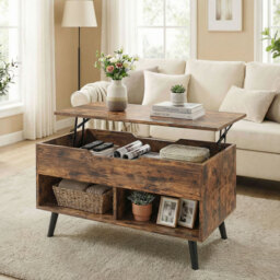 HOMCOM Lift Top Coffee Table with Hidden Storage Living Room Table Metal Legs 75 cm Rustic Brown - thumbnail 2