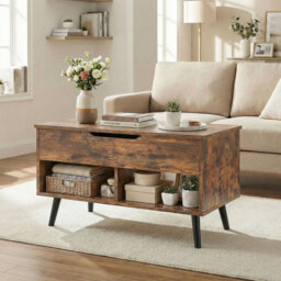 HOMCOM Lift Top Coffee Table with Hidden Storage Living Room Table Metal Legs 75 cm Rustic Brown - thumbnail 8