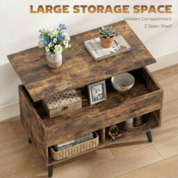 HOMCOM Lift Top Coffee Table with Hidden Storage Living Room Table Metal Legs 75 cm Rustic Brown - thumbnail 5