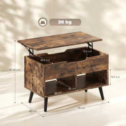 HOMCOM Lift Top Coffee Table with Hidden Storage Living Room Table Metal Legs 75 cm Rustic Brown - thumbnail 3