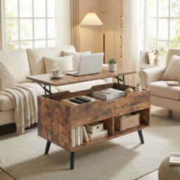 HOMCOM Lift Top Coffee Table with Hidden Storage Living Room Table Metal Legs 75 cm Rustic Brown - thumbnail 9