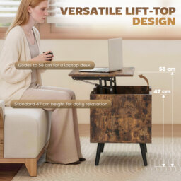 HOMCOM Lift Top Coffee Table with Hidden Storage Living Room Table Metal Legs 75 cm Rustic Brown - thumbnail 4