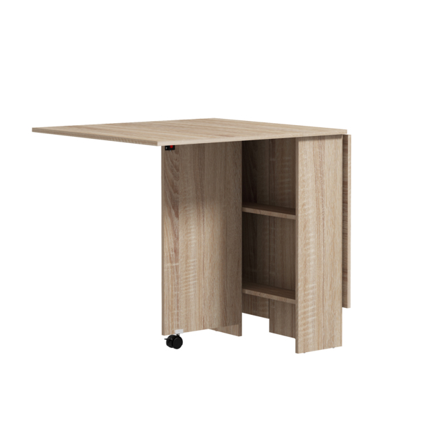 HOMCOM Folding Dining Table, Drop Leaf Table for Small Spaces with 2-tier Shelves, Small Kitchen Table with rolling Casters - image 1
