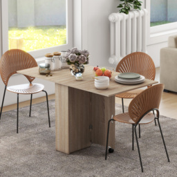 HOMCOM Folding Dining Table, Drop Leaf Table for Small Spaces with 2-tier Shelves, Small Kitchen Table with rolling Casters - thumbnail 2