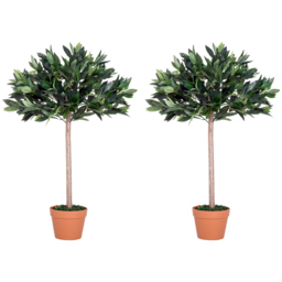 Outsunny 3ft Artificial Olive Tree Indoor Plant Greenery for Home Office Potted in An Orange Pot Set of 2 - Aosom UK