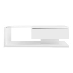 High-Gloss Coffee Table with Glass Top and LED Lights, Sofa Table with Practical Storage for Living Room, 105L x 55W x 32.5H cm, White - Aosom.UK - thumbnail 2