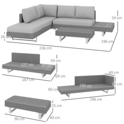 Outsunny 5-Seater Rattan Wicker Sofa Set Furniture Patio Tea Table Set with Cushions, Light Grey - thumbnail 3