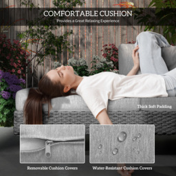 Outsunny 5-Seater Rattan Wicker Sofa Set Furniture Patio Tea Table Set with Cushions, Light Grey - thumbnail 5