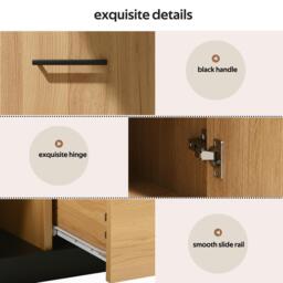 Modern TV Cabinet with 3 Doors, Drawer and 2 Open Glass Compartments, TV Stand with Solid Wooden Legs, 180L x 37W x 45H cm, Black+Wood - Aosom UK - thumbnail 7