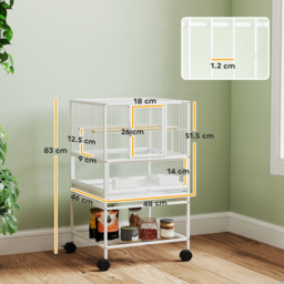 PawHut Bird Cage with Rolling Stand, Acrylic Viewing Panels, Storage Shelf, for Budgie, Parakeet, 48 x 46 x 83 cm - thumbnail 3