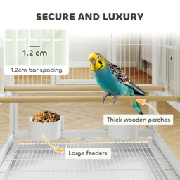 PawHut Bird Cage with Rolling Stand, Acrylic Viewing Panels, Storage Shelf, for Budgie, Parakeet, 48 x 46 x 83 cm - thumbnail 5