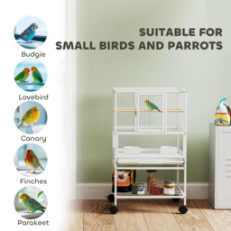 PawHut Bird Cage with Rolling Stand, Acrylic Viewing Panels, Storage Shelf, for Budgie, Parakeet, 48 x 46 x 83 cm - thumbnail 8