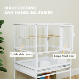 PawHut Bird Cage with Rolling Stand, Acrylic Viewing Panels, Storage Shelf, for Budgie, Parakeet, 48 x 46 x 83 cm - thumbnail 6