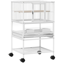 PawHut Bird Cage with Rolling Stand, Acrylic Viewing Panels, Storage Shelf, for Budgie, Parakeet, 48 x 46 x 83 cm - thumbnail 1