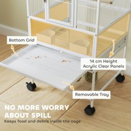 PawHut Bird Cage with Rolling Stand, Acrylic Viewing Panels, Storage Shelf, for Budgie, Parakeet, 48 x 46 x 83 cm - thumbnail 4