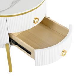 Modern Side Table with Marble-Effect Top and 2 Drawers, Durable Coffee Table with Adjustable Legs, 50L x 50W x 51H cm, White - Aosom UK - thumbnail 7