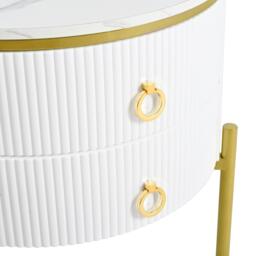 Modern Side Table with Marble-Effect Top and 2 Drawers, Durable Coffee Table with Adjustable Legs, 50L x 50W x 51H cm, White - Aosom UK - thumbnail 8