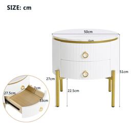 Modern Side Table with Marble-Effect Top and 2 Drawers, Durable Coffee Table with Adjustable Legs, 50L x 50W x 51H cm, White - Aosom UK - thumbnail 3