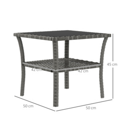 Outsunny 50cm Outdoor PE Rattan Coffee Table, Patio Wicker Two-tier Side Table with Glass Top, for Patio, Garden, Balcony, Grey - thumbnail 3