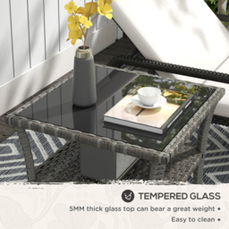 Outsunny 50cm Outdoor PE Rattan Coffee Table, Patio Wicker Two-tier Side Table with Glass Top, for Patio, Garden, Balcony, Grey - thumbnail 6