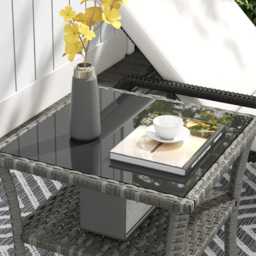 Outsunny 50cm Outdoor PE Rattan Coffee Table, Patio Wicker Two-tier Side Table with Glass Top, for Patio, Garden, Balcony, Grey - thumbnail 9