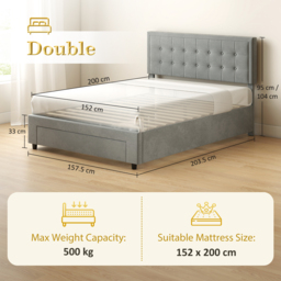 HOMCOM King Size Ottoman Bed Frame with Front Drawer Ottoman Storage Bed with Two-level Adjustable Headboard - Grey - Aosom UK - thumbnail 3