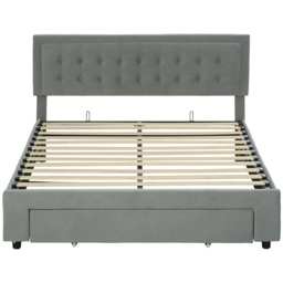HOMCOM King Size Ottoman Bed Frame with Front Drawer Ottoman Storage Bed with Two-level Adjustable Headboard - Grey - Aosom UK - thumbnail 1