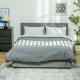 HOMCOM King Size Ottoman Bed Frame with Front Drawer Ottoman Storage Bed with Two-level Adjustable Headboard - Grey - Aosom UK - thumbnail 2