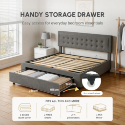 HOMCOM King Size Ottoman Bed Frame with Front Drawer Ottoman Storage Bed with Two-level Adjustable Headboard - Grey - Aosom UK - thumbnail 6