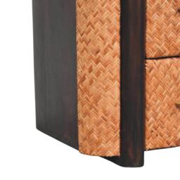 Solid Mango Wood Curved-Edge Rattan Bedside Table with 2 Smooth-gliding Drawers, Bedside Cabinet with Open Shelf, 40L x 50W x 60H cm, Brown - Aosom UK - thumbnail 7