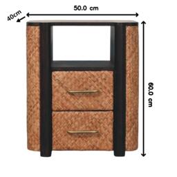 Solid Mango Wood Curved-Edge Rattan Bedside Table with 2 Smooth-gliding Drawers, Bedside Cabinet with Open Shelf, 40L x 50W x 60H cm, Brown - Aosom UK - thumbnail 3
