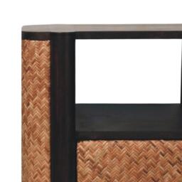 Solid Mango Wood Curved-Edge Rattan Bedside Table with 2 Smooth-gliding Drawers, Bedside Cabinet with Open Shelf, 40L x 50W x 60H cm, Brown - Aosom UK - thumbnail 4