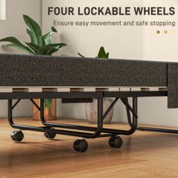 HOMCOM Folding Bed with Mattress, Foldable Guest Bed on Wheels, Portable Single Bed with 10cm Mattress, 190 x 80cm, Dark Grey - Aosom UK - thumbnail 6