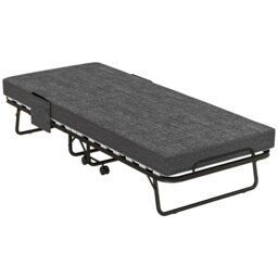 HOMCOM Folding Bed with Mattress, Foldable Guest Bed on Wheels, Portable Single Bed with 10cm Mattress, 190 x 80cm, Dark Grey - Aosom UK - thumbnail 1