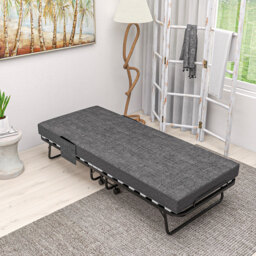 HOMCOM Folding Bed with Mattress, Foldable Guest Bed on Wheels, Portable Single Bed with 10cm Mattress, 190 x 80cm, Dark Grey - Aosom UK - thumbnail 8