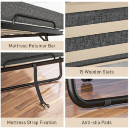 HOMCOM Folding Bed with Mattress, Foldable Guest Bed on Wheels, Portable Single Bed with 10cm Mattress, 190 x 80cm, Dark Grey - Aosom UK - thumbnail 7
