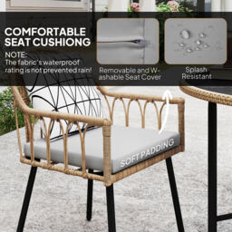 Outsunny 5 Piece Patio Rattan Dining Set, Wicker Garden Table and Chairs w/ Removable Seat & Back Cushions, Round Tempered Glass Tabletop, Parasol Hole, Outdoor Furniture Conservatory Set, Light Brown - thumbnail 5