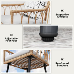 Outsunny 5 Piece Patio Rattan Dining Set, Wicker Garden Table and Chairs w/ Removable Seat & Back Cushions, Round Tempered Glass Tabletop, Parasol Hole, Outdoor Furniture Conservatory Set, Light Brown - thumbnail 8
