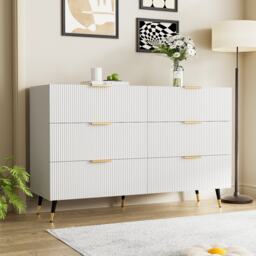 Elegant Sideboard with Modern Design, Chest of Drawers and Storage Space, Cabinet for Space-Saving Room, 120L x 40W x 77H cm, White+Gold - Aosom UK - thumbnail 1