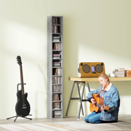 HOMCOM 204 CD Tall Narrow Media Storage Tower - Cement Grey - thumbnail 7
