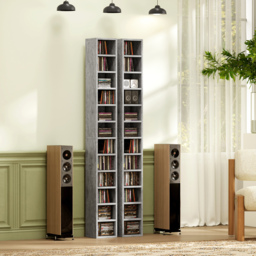 HOMCOM 204 CD Tall Narrow Media Storage Tower - Cement Grey - thumbnail 8