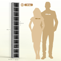 HOMCOM 204 CD Tall Narrow Media Storage Tower - Cement Grey - thumbnail 3