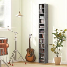 HOMCOM 204 CD Tall Narrow Media Storage Tower - Cement Grey - thumbnail 2