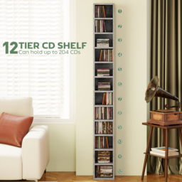 HOMCOM 204 CD Tall Narrow Media Storage Tower - Cement Grey - thumbnail 4