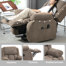 HOMCOM Riser Recliner Armchair, Electric Recliner Chair with 8 Vibration Massage and Lumbar Heater, Wide Seat, USB Port, Light Brown - Aosom UK - thumbnail 9
