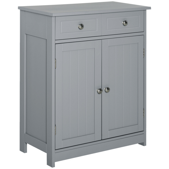 Kleankin Traditional Style Bathroom Storage Cabinet, Free-Standing Unit with 2 Drawers, Cupboard and Adjustable Shelf, 75x60cm, Grey - image 1