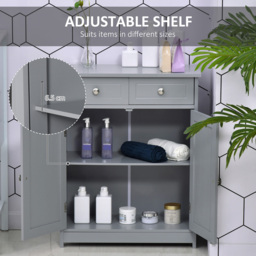 Kleankin Traditional Style Bathroom Storage Cabinet, Free-Standing Unit with 2 Drawers, Cupboard and Adjustable Shelf, 75x60cm, Grey - thumbnail 5