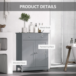 Kleankin Traditional Style Bathroom Storage Cabinet, Free-Standing Unit with 2 Drawers, Cupboard and Adjustable Shelf, 75x60cm, Grey - thumbnail 6