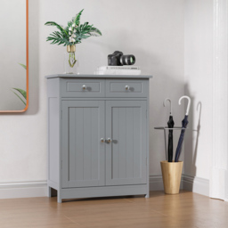 Kleankin Traditional Style Bathroom Storage Cabinet, Free-Standing Unit with 2 Drawers, Cupboard and Adjustable Shelf, 75x60cm, Grey - thumbnail 8