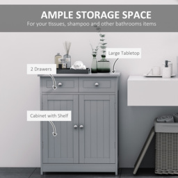 Kleankin Traditional Style Bathroom Storage Cabinet, Free-Standing Unit with 2 Drawers, Cupboard and Adjustable Shelf, 75x60cm, Grey - thumbnail 4